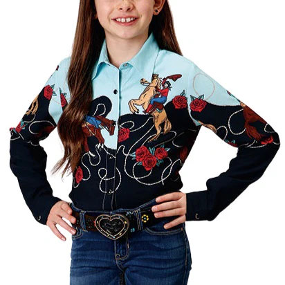 Roper Blue and Black Cowgirl Girl's Button Up 03-080-0590-6114