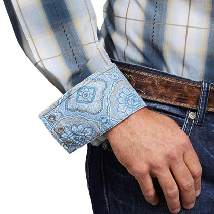 Stetson Denim Dobby Plaid Men's Button Up 11-001-0478-5016 - Image 3