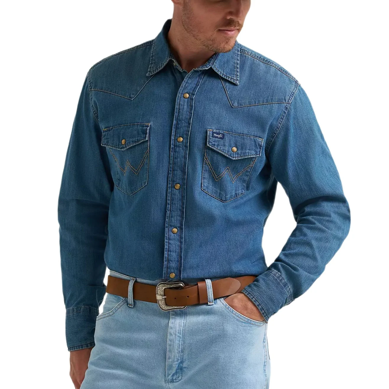 Wrangler Classic Denim Mid Wash Men's Western Snap 112361701