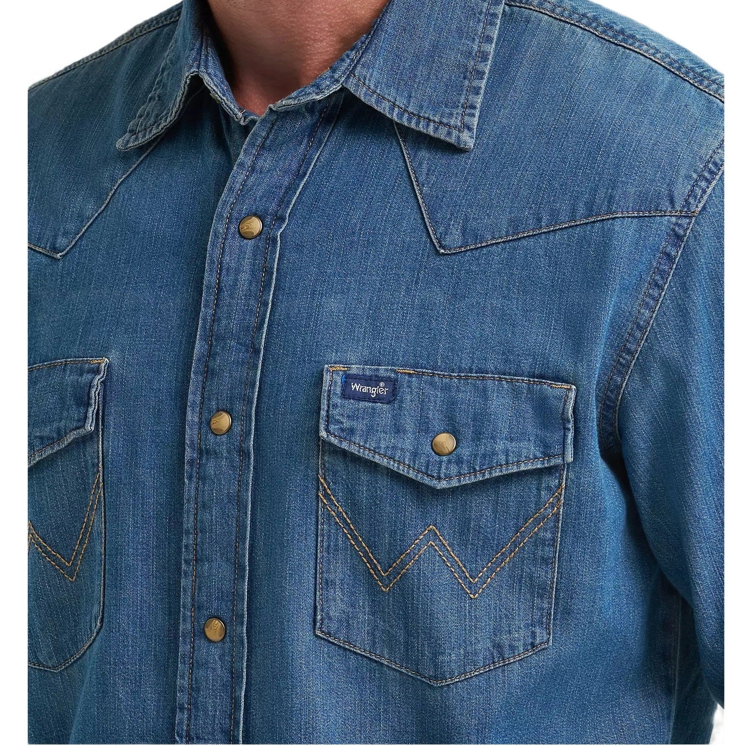 Wrangler Classic Denim Mid Wash Men's Western Snap 112361701 - Image 3