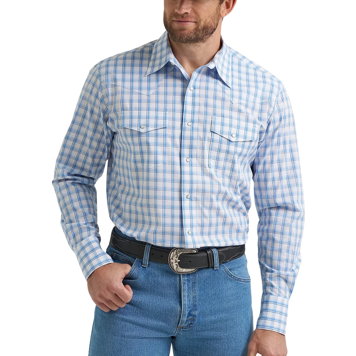 Wrangler True Blue Plaid Men's Western Snap 112369448