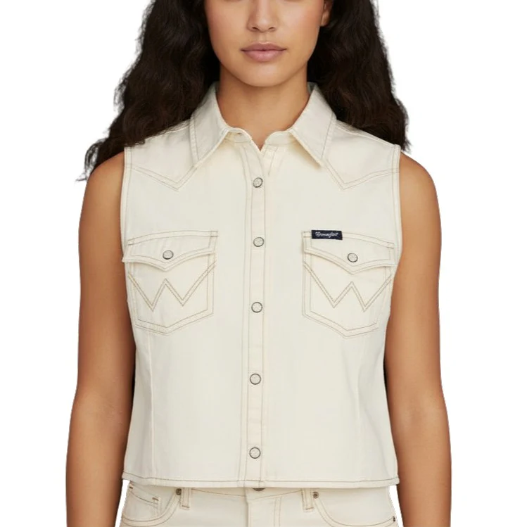Wrangler White Denim Women's Crop Vest 112379493