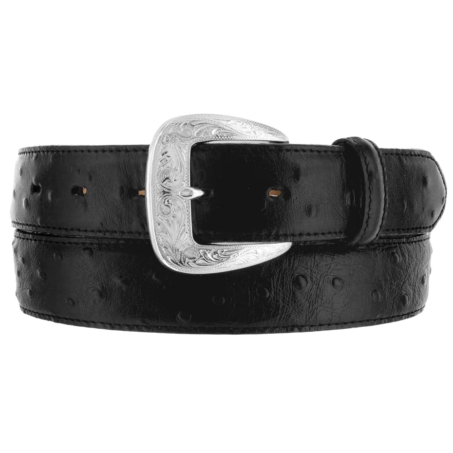 Tony Lama Ostrich Print Billet Black Belt 1373L