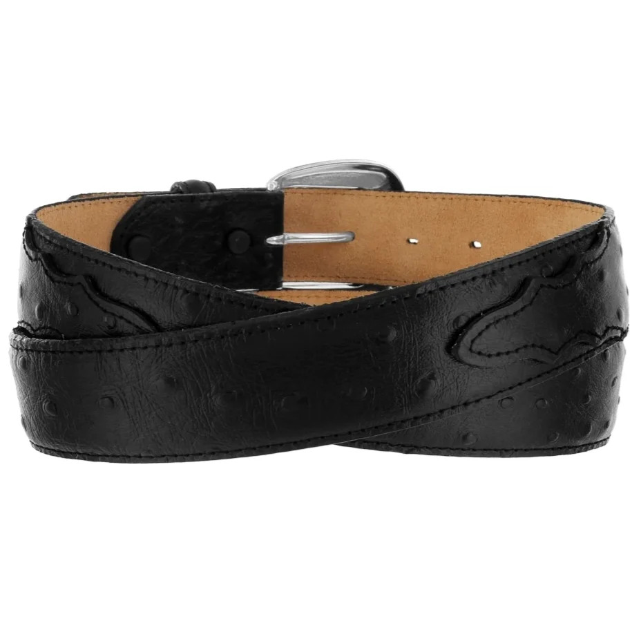 Tony Lama Ostrich Print Billet Black Belt 1373L - Image 3