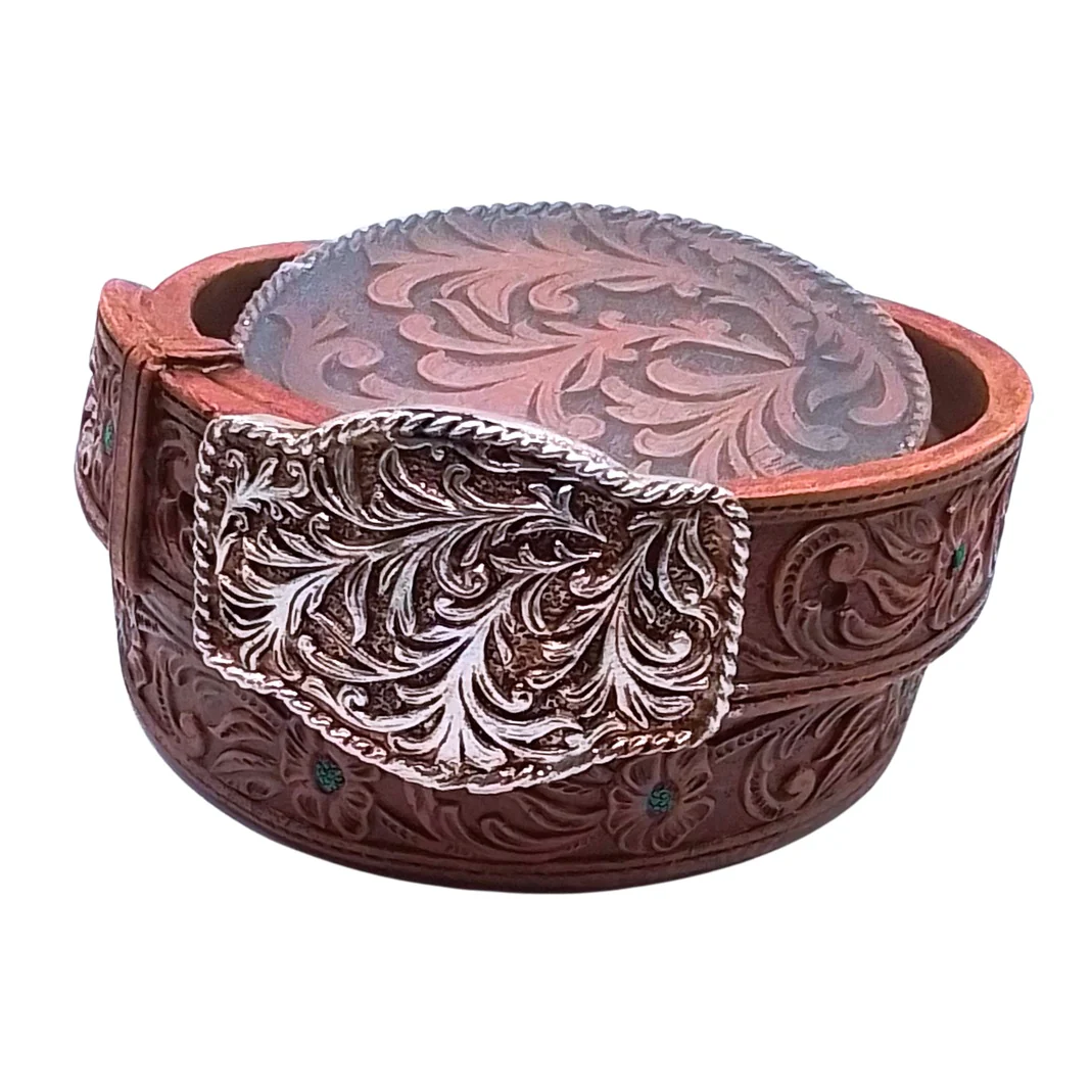 Deleon Leather Belt Look Coaster Set 14654