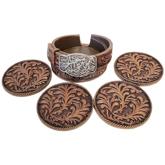 Deleon Leather Belt Look Coaster Set 14654 - Image 2