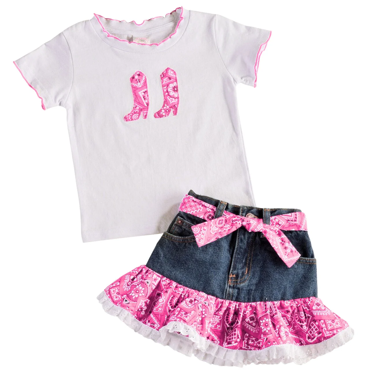 Kiddie Korral Pink Bandana Denim Girl's Set