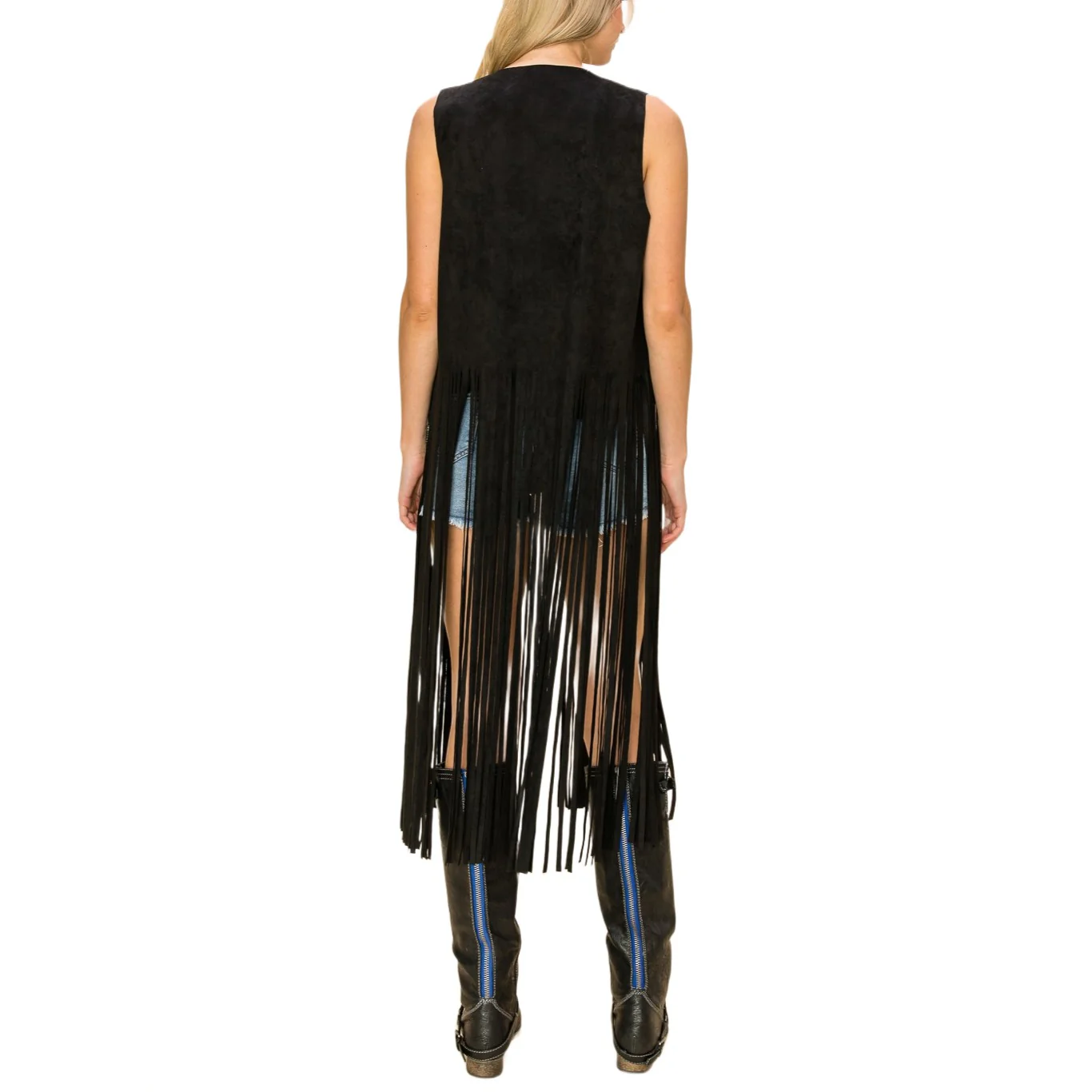 Vocal Black Sueded Long Fringe Women's Vest 20247V - Image 2