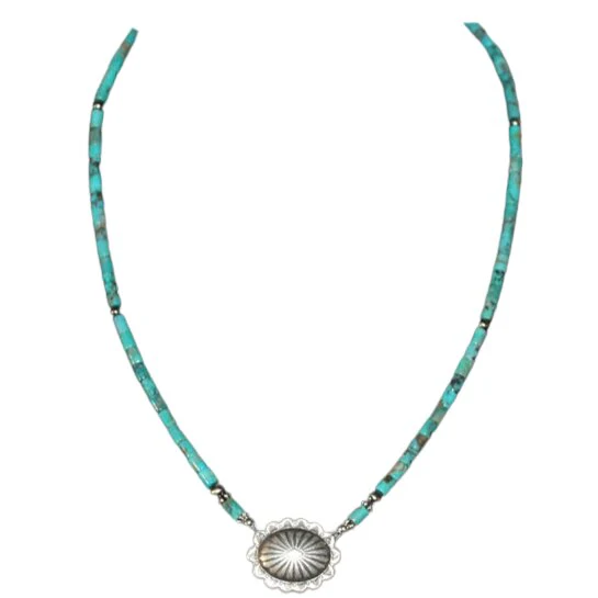 Paige Wallace Silver Concho Turquoise Tubes Necklace 211A