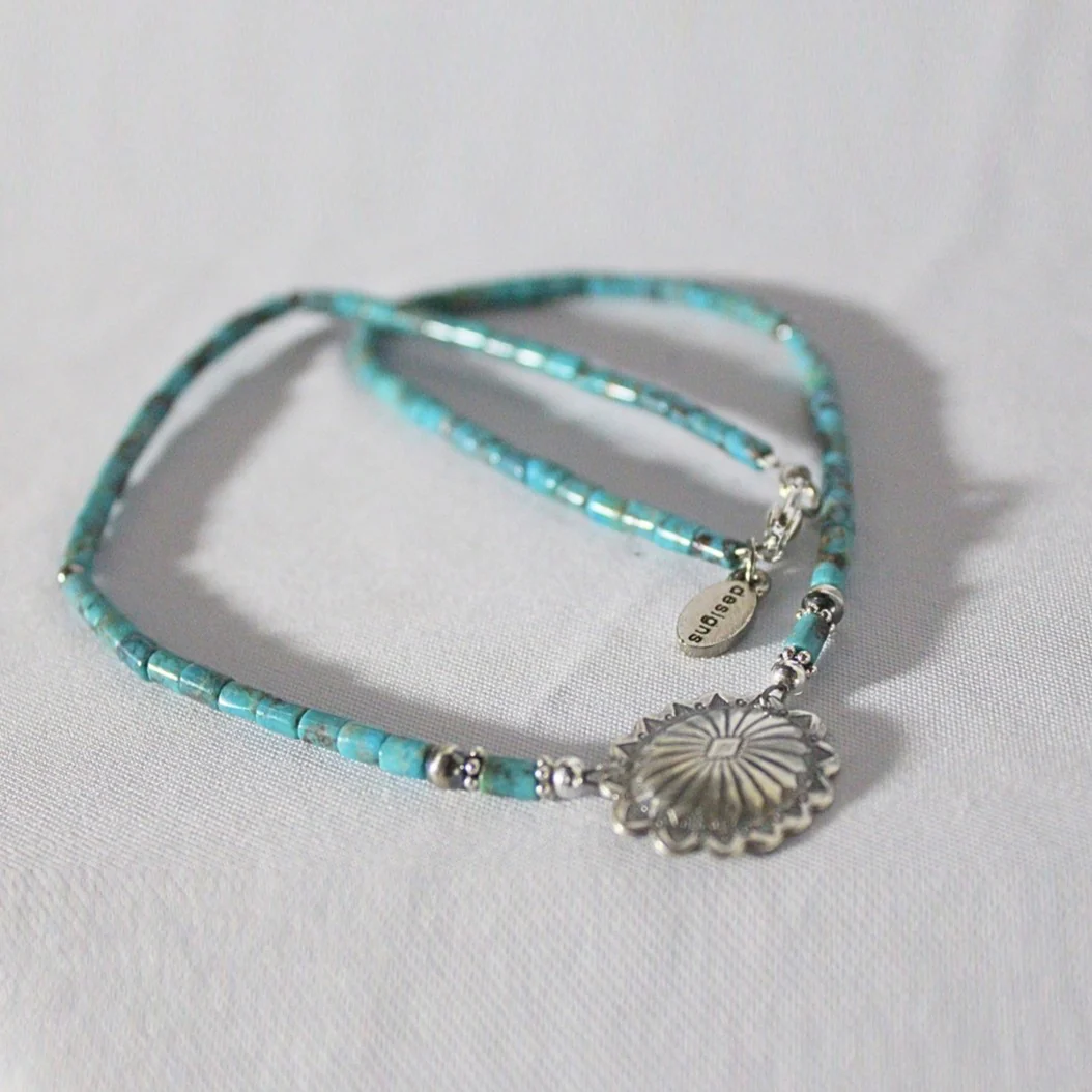 Paige Wallace Silver Concho Turquoise Tubes Necklace 211A - Image 2