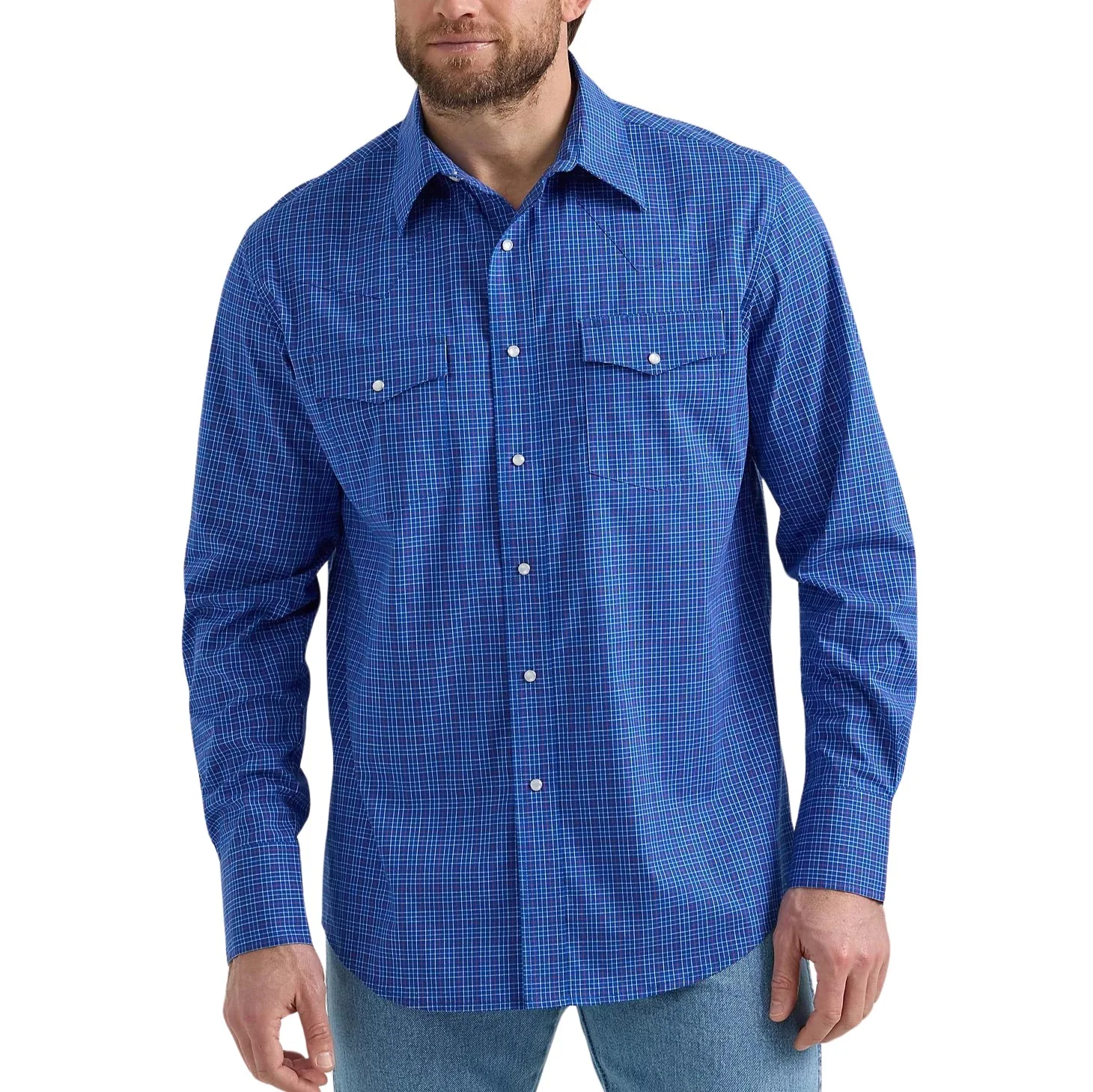 Wrangler Wrinkle Resist Plaid Blue Men's Button Up 2351595