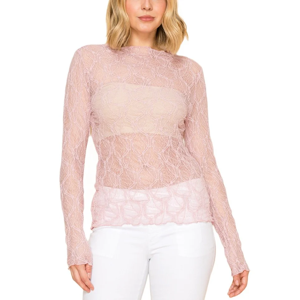Vocal Baby Pink Sheer Women's Top 23663L