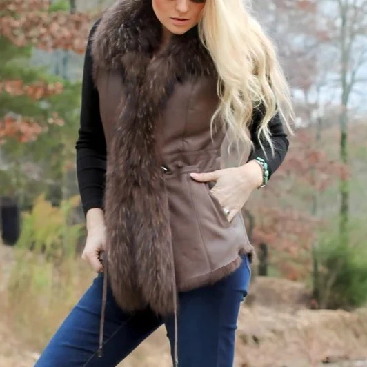 Morris Kaye Dark Brown Shearling Fox Vest 2705V - Image 2