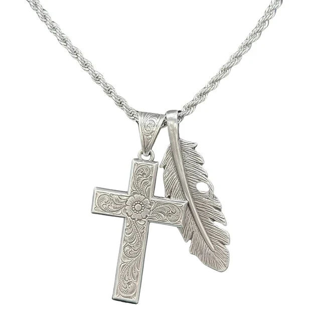 Twister Cross & Feather Necklace 32140