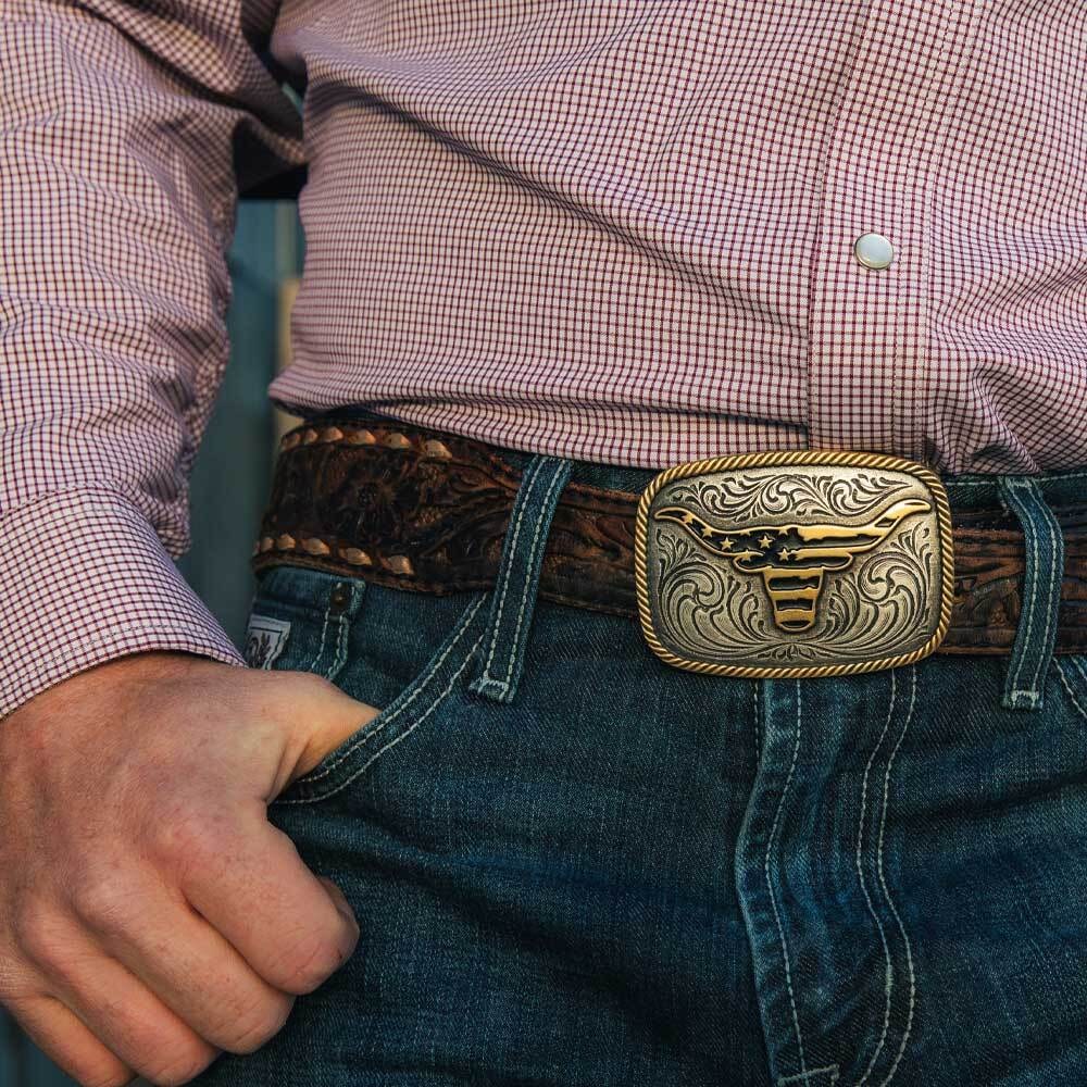 Montana Silversmith Western Patriotic Longhorn Buckle A1054P - Image 2