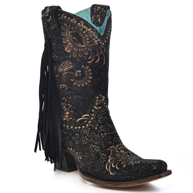 Corral Black Flora Fringe Women's Boot A4492