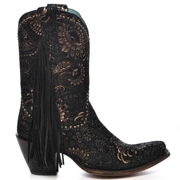 Corral Black Flora Fringe Women's Boot A4492 - Image 2