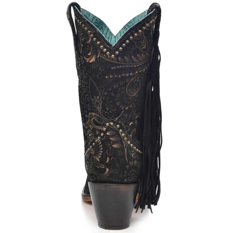 Corral Black Flora Fringe Women's Boot A4492 - Image 4