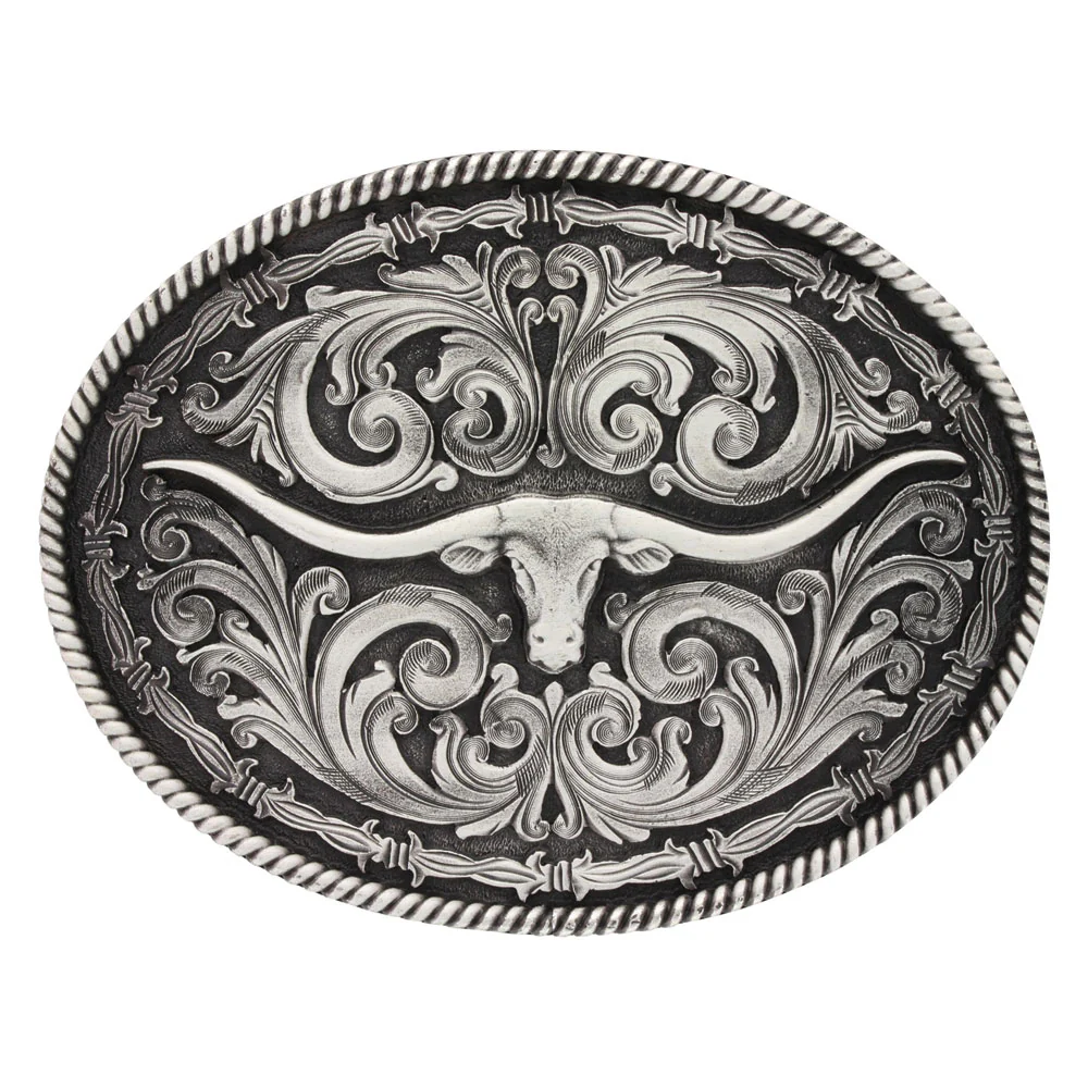 Montana Silversmiths Barbed Wire Longhorn Buckle A550S