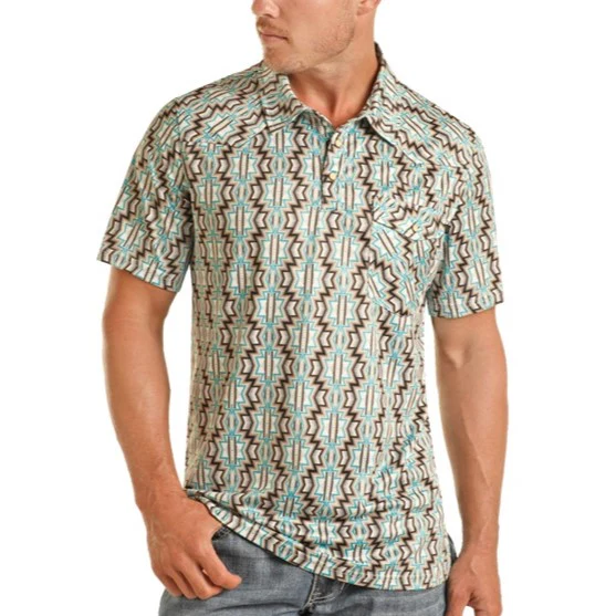 Rock & Roll Turquoise Aztec Men's Polo BM53T03967