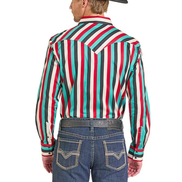 Rock & Roll Stripe Print Men's Western Snap BMN2S07162 - Image 2