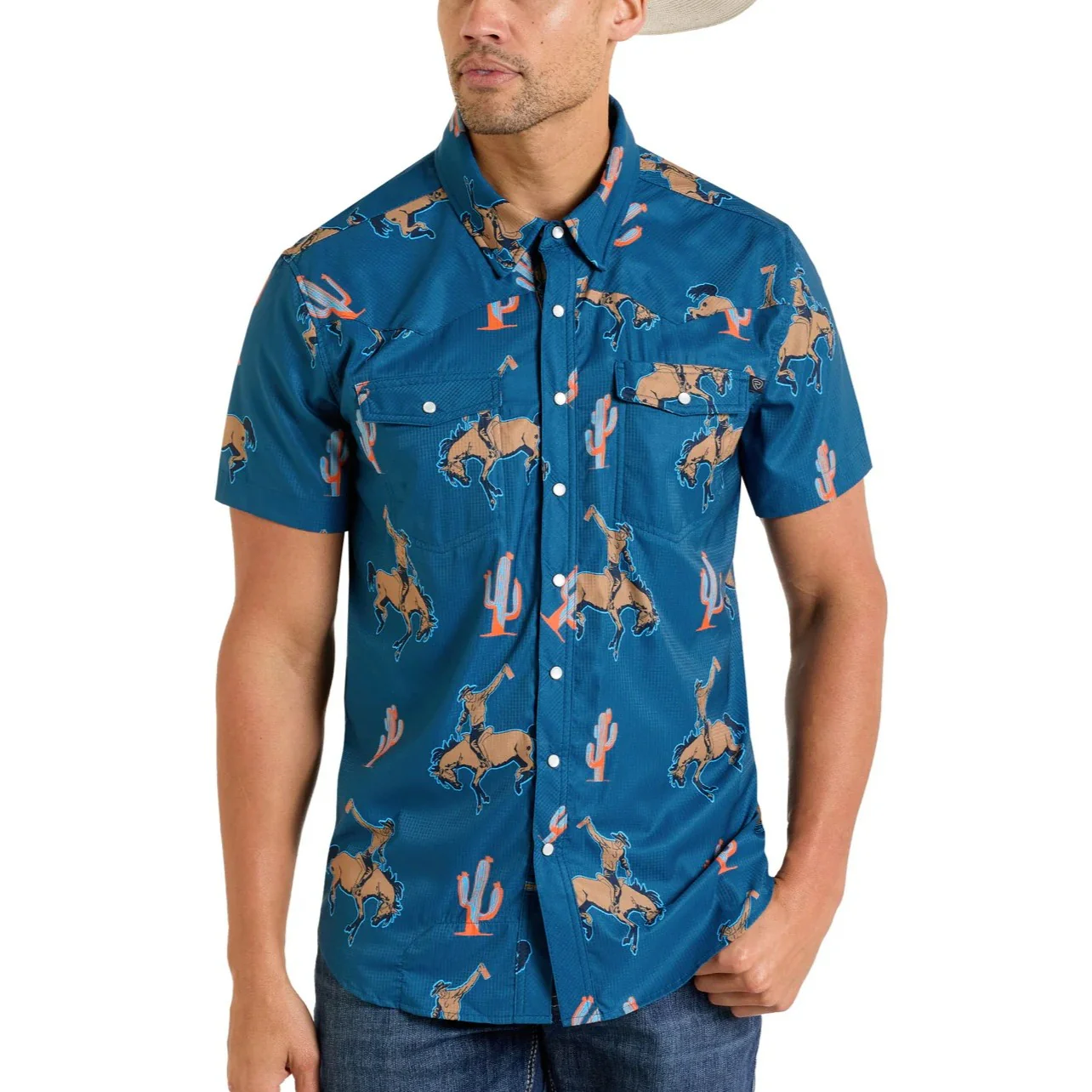 Rock & Roll Bronc Rider Teal Men's Western Snap BMN3S06429