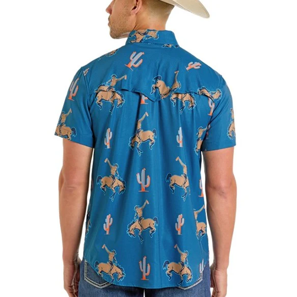 Rock & Roll Bronc Rider Teal Men's Western Snap BMN3S06429 - Image 2