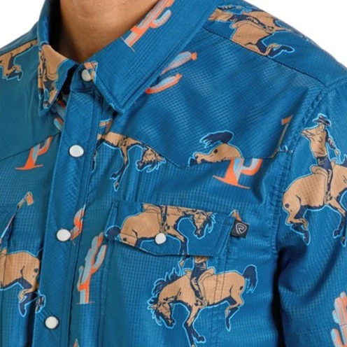 Rock & Roll Bronc Rider Teal Men's Western Snap BMN3S06429 - Image 3