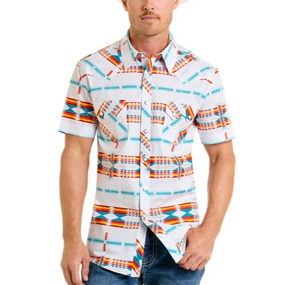 Rock & Roll White Aztec Men's Western Snap BMN3S06488