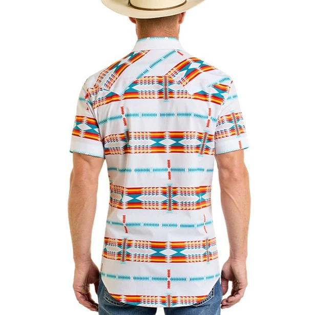 Rock & Roll White Aztec Men's Western Snap BMN3S06488 - Image 2