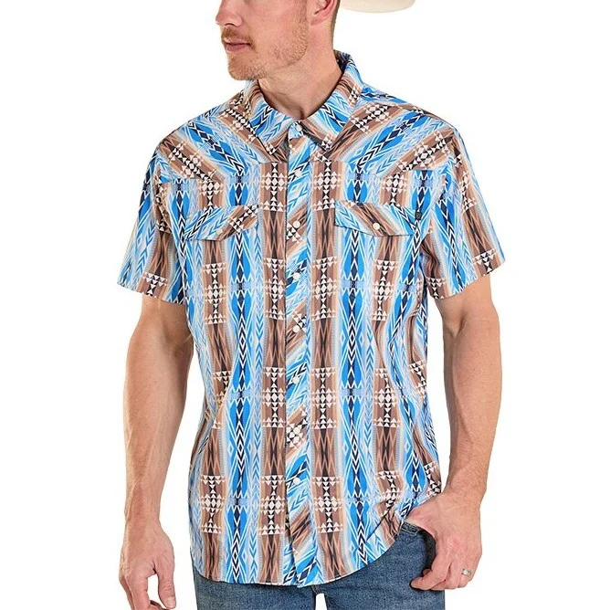 Rock & Roll Printed Blue Men's Western Snap BMN3S08387