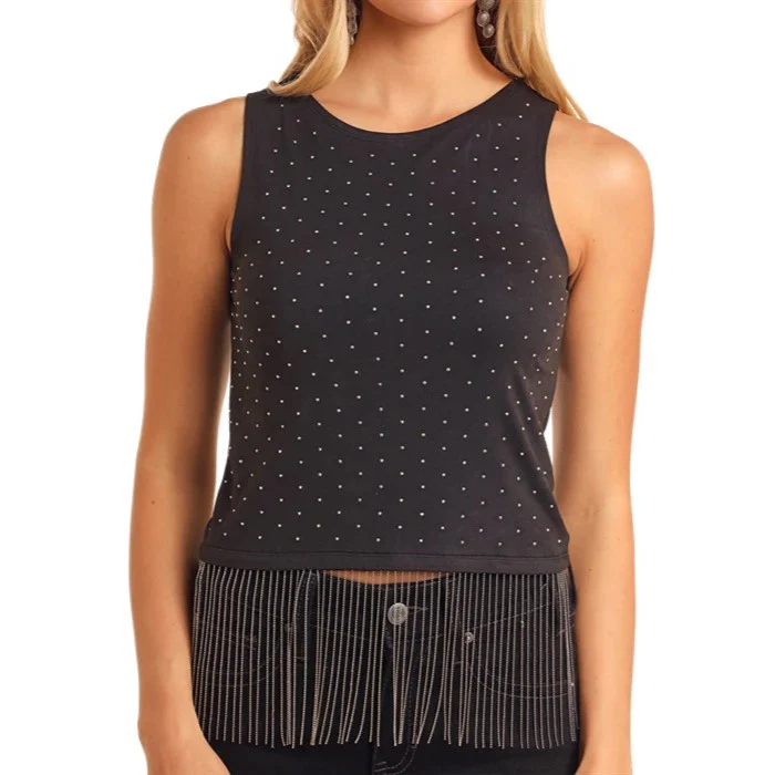 Rock & Roll Rhinestone Fringe Women's Tank BW20T05260