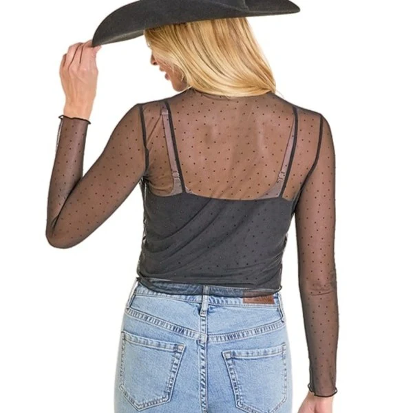 Rock & Roll Mesh Rhinestone Black Women's Top BW22T07809 - Image 2