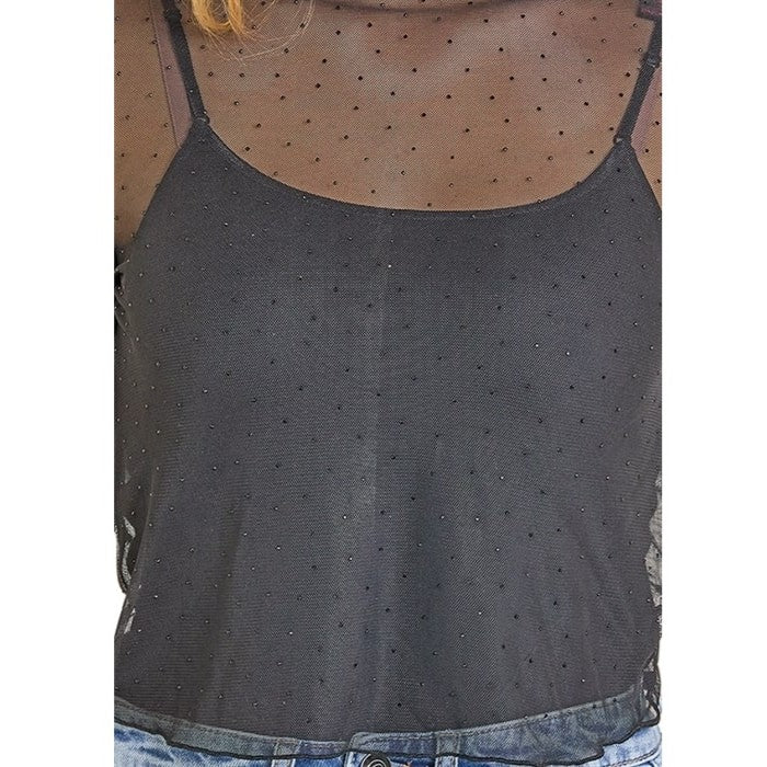 Rock & Roll Mesh Rhinestone Black Women's Top BW22T07809 - Image 3