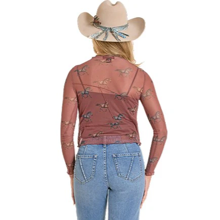 Rock & Roll Horse Print Mesh Women’s Top BW22T08090 - Image 2