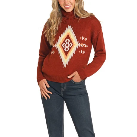 Rock & Roll Southwestern Turtleneck Women's Sweater BW32T04503