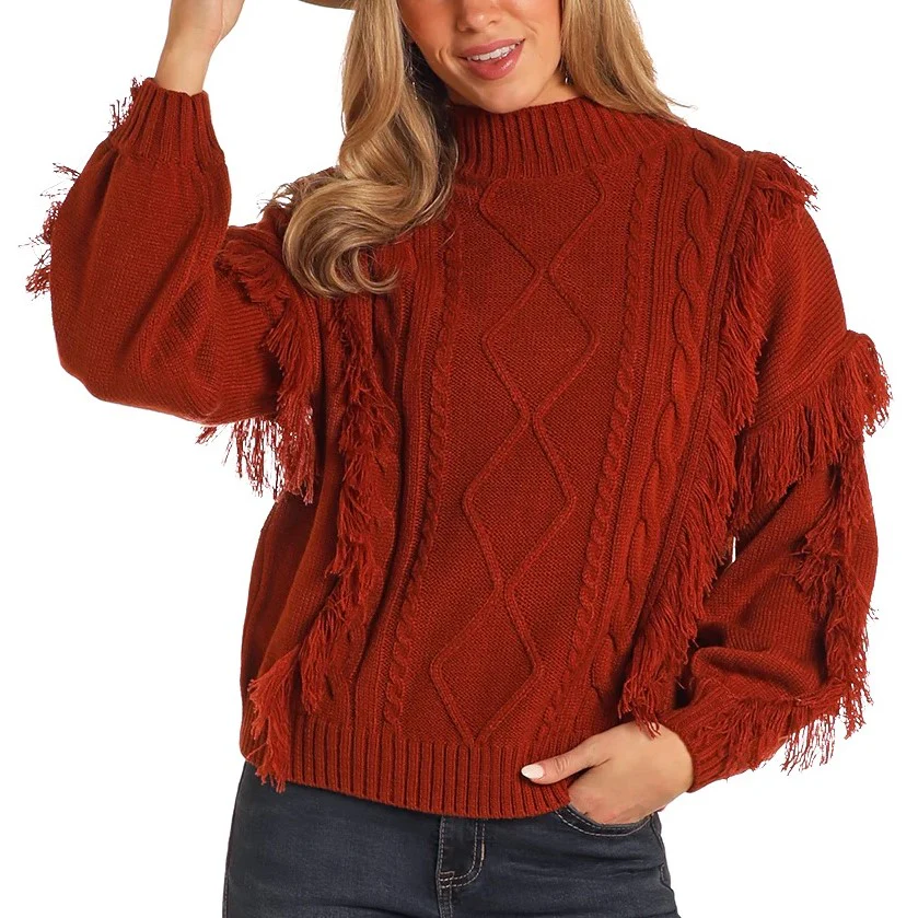 Rock & Roll Fringe Cable Knit Women's Sweater BW32T05226