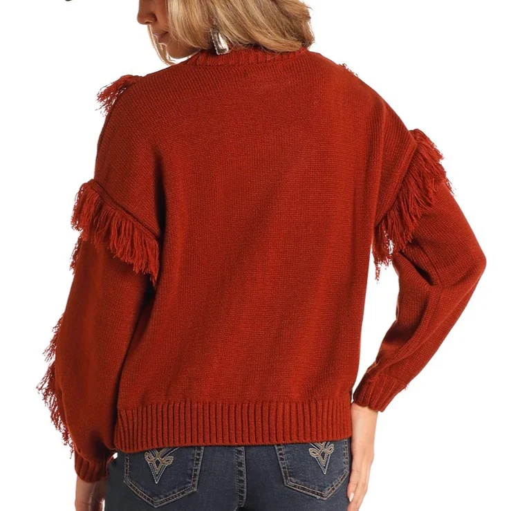 Rock & Roll Fringe Cable Knit Women's Sweater BW32T05226 - Image 2