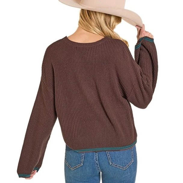 Rock & Roll Chocolate Howdy Women's Sweater BW32T07770 - Image 2