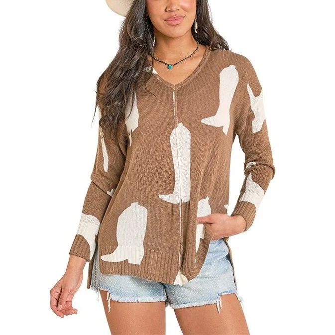Rock & Roll Boot Print Women's Sweater BW32T08118