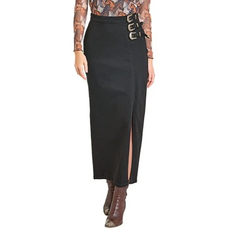 Rock & Roll Black Denim Women's Maxi Skirt BW69D07224
