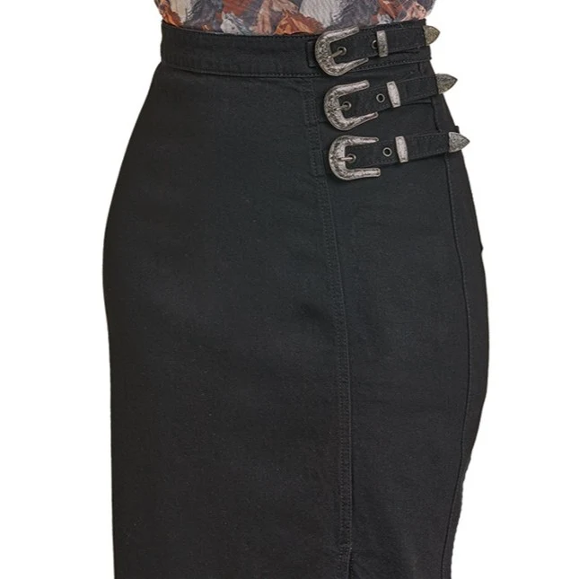 Rock & Roll Black Denim Women's Maxi Skirt BW69D07224 - Image 2