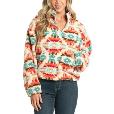 Rock & Roll Aztec Print Sherpa Women's Sweater BW91C04476