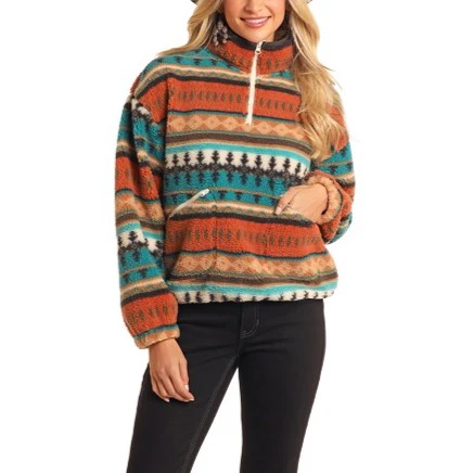Rock & Roll Aztec Print Sherpa Women's Pullover BW91C05208