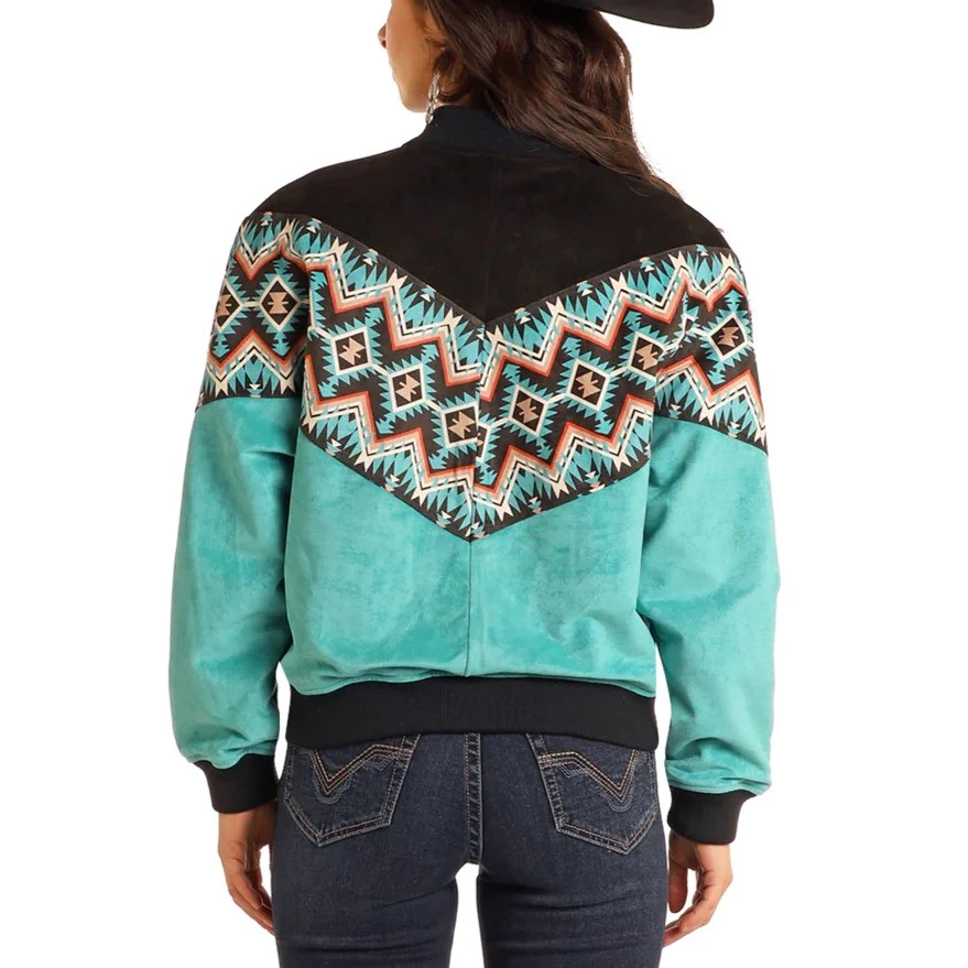 Rock & Roll Aztec Border Bomber Women's Jacket BW92C05285 - Image 2