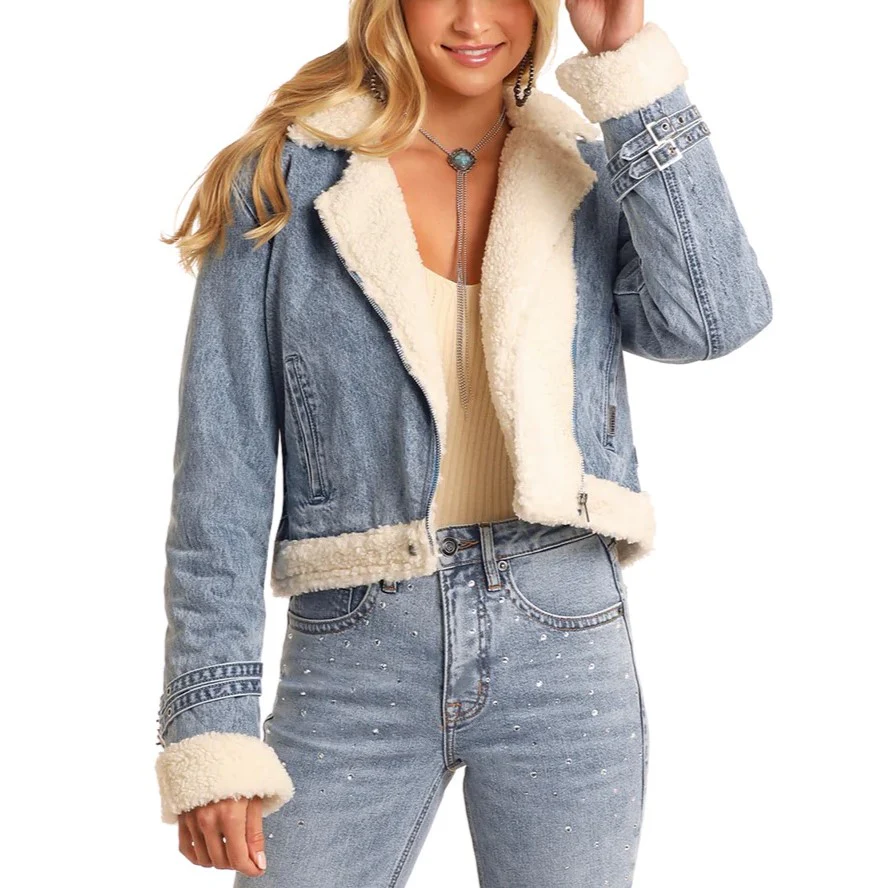 Rock & Roll Sherpa Lined Denim Women's Jacket BW92D05346