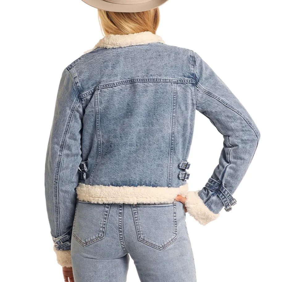 Rock & Roll Sherpa Lined Denim Women's Jacket BW92D05346 - Image 2