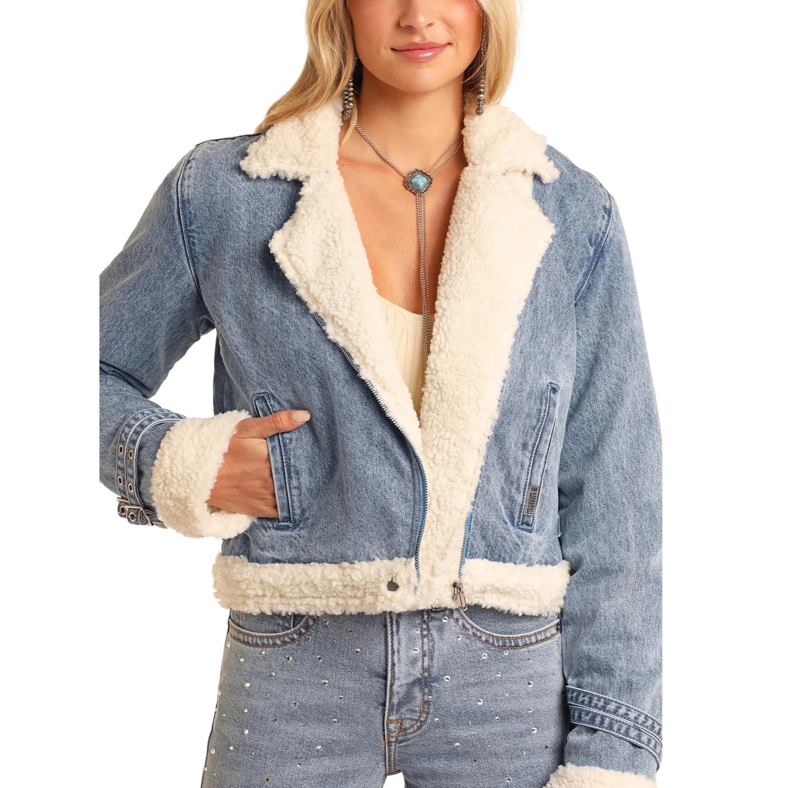 Rock & Roll Sherpa Lined Denim Women's Jacket BW92D05346 - Image 3
