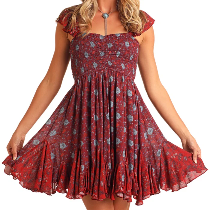Rock & Roll Floral Godet Women's Minidress BWD0R05905 - Image 3