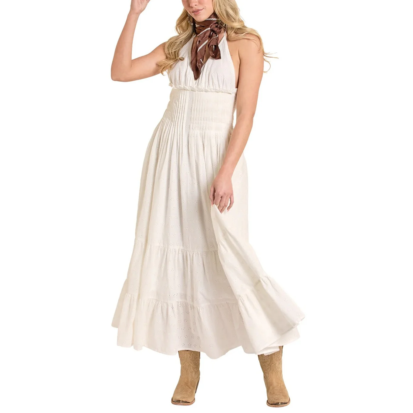 Rock & Roll Eyelet Halter Women’s Maxi Dress BWD0R08108